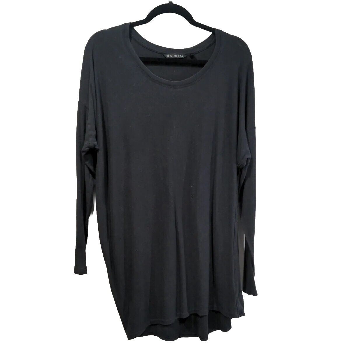 Athleta Womens Threadlight Asym Relaxed Long Sleeve Tee Size L Black Athleisure